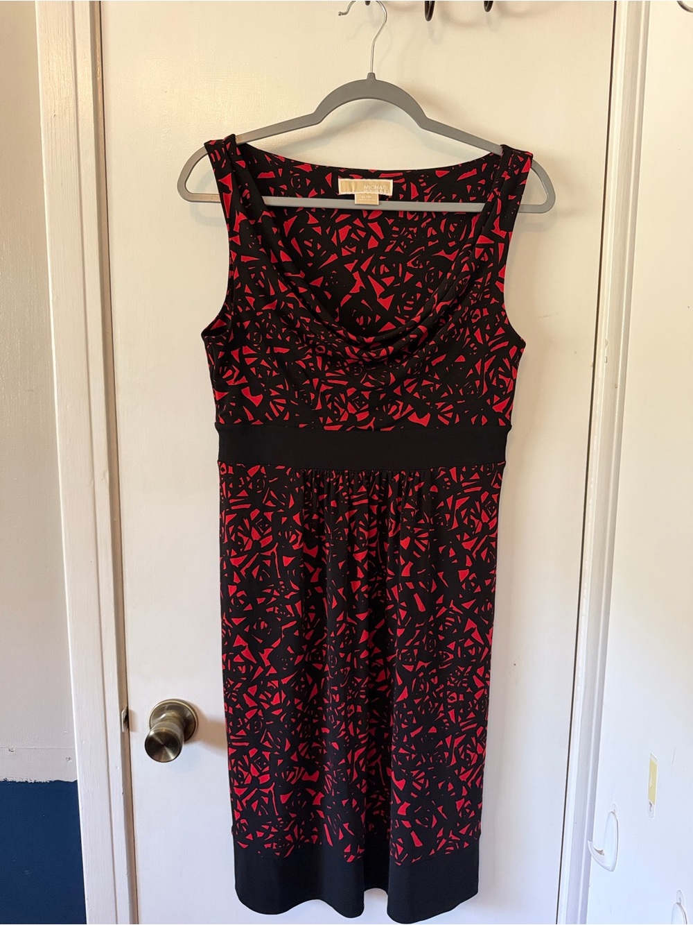 MICHAEL Michael Kors Black and Red Sleeveless Midi Dress with Cowl Neck